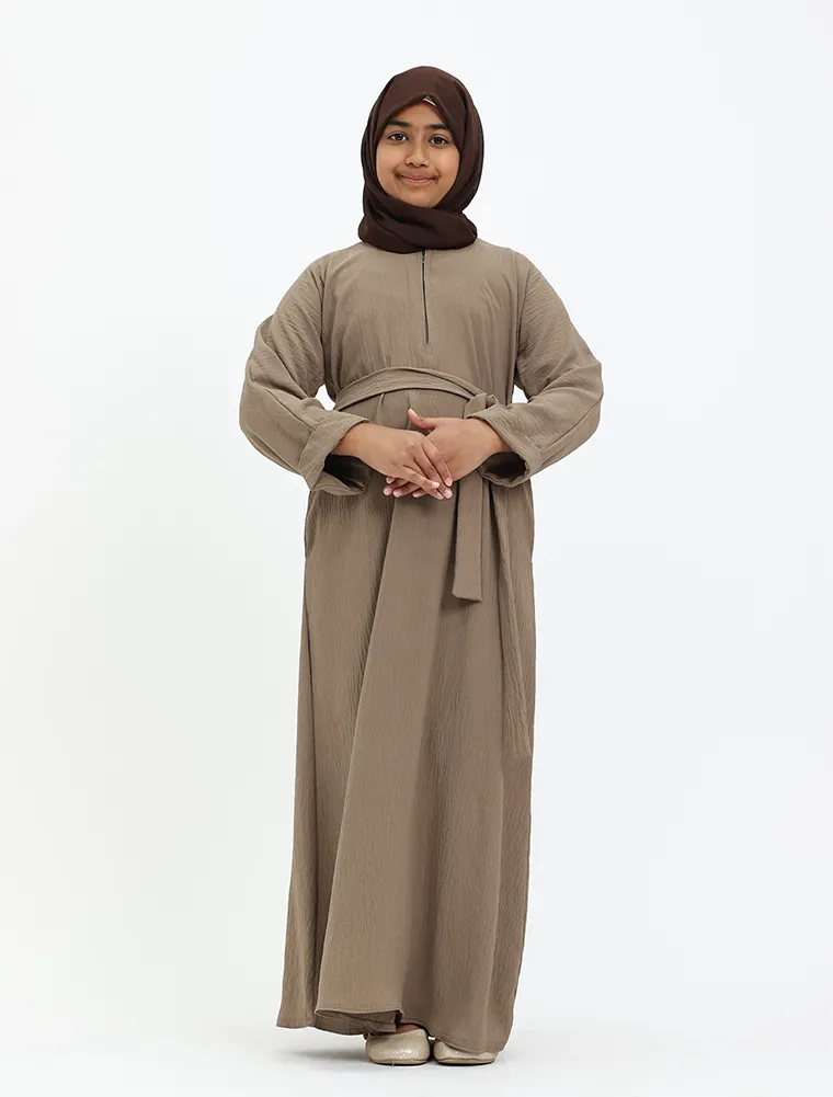 Mocha Linen Feel Basic Girls Abaya